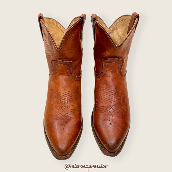 $369 Frye Billy Short Pull On Cognac Real Leather Western Cowboy Ankle Boot - Picture 10 of 15